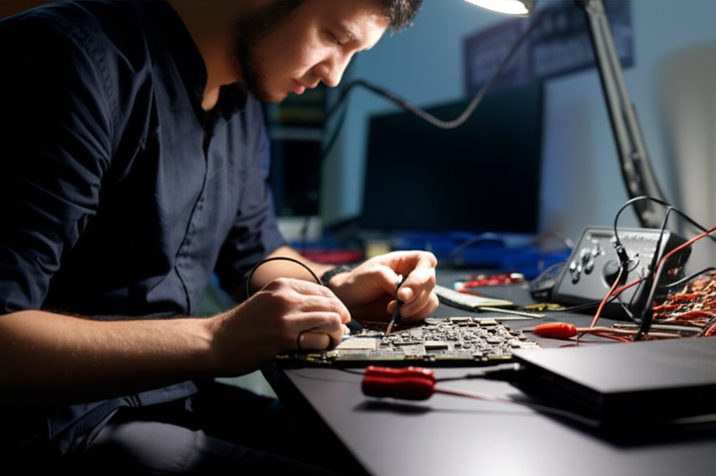 Professional gaming console repair service at SSN REPAIRS - Expert technician performing gaming console repair with precision tools and equipment