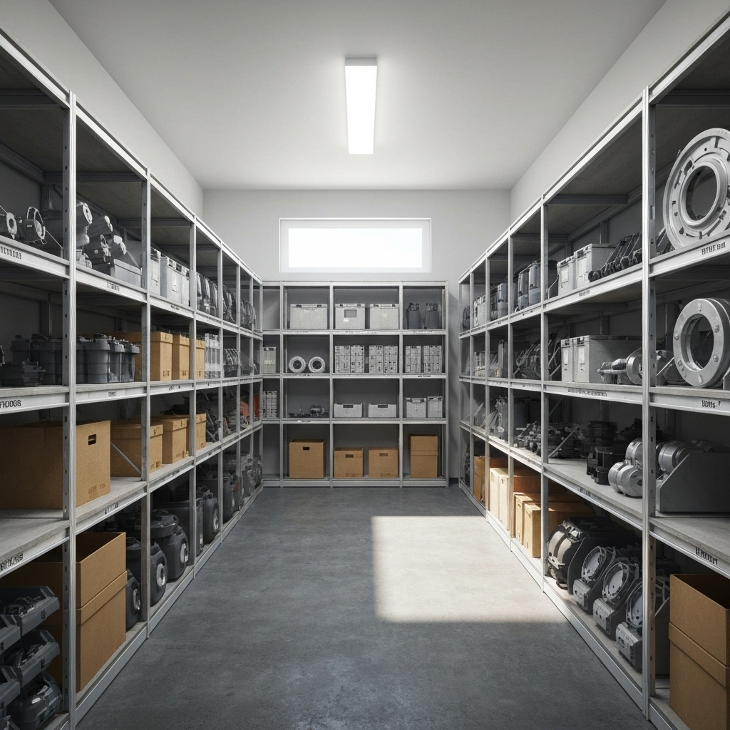 Parts inventory and storage room with quality components for repairs with 30-day warranty