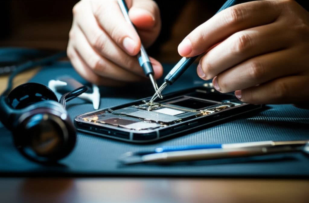 Professional smartphone repair service at SSN REPAIRS - Expert technician performing smartphone repair with precision tools and equipment